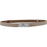 Women's Skinny Leather Belt with Adjustable Silver Turn-Lock Buckle - Ideal for Dresses, Jeans, and Coats, Black