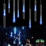 LED Meteor Shower Lights,Haimi Tree 12 Inch 8 Tube 144 Leds,Falling Rain Drop Icicle Snow Fall String LED Waterproof Christmas Lights for Holiday Xmas Tree Valentine Wedding(Blue)
