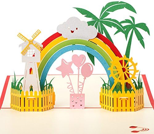 3D Pop Up Card, Rainbow and Windmill Cute Funny Greeting Card for Birthday, Baby Shower, Anniversary, Ideal Gifts for Girls, Boys, Kids, Envelope Included