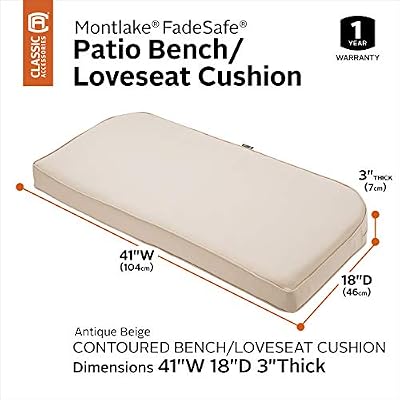 Amazon Com Classic Accessories Montlake Water Resistant 41 X 18 X 3 Inch Patio Bench Settee Contoured Back Cushion Antique Beige Garden Outdoor