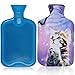 Hot Water Bottle & Cover Set,AUPET 2 Liters Premium Classic Rubber Hot Water Bottle with Super Luxurious Cozy Soft Flannel Cover Set, Great for Pain Relief, Hot and Cold Therapy (Purple Wish Cat)