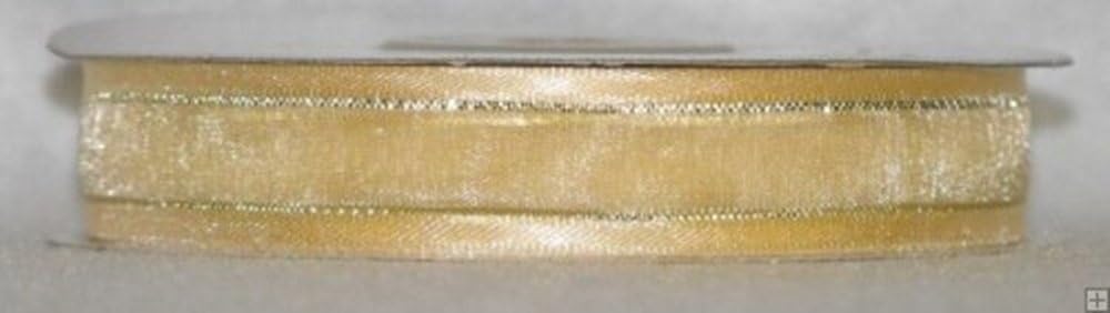 3/8" Organza Ribbon With Satin & Metallic Gold / Silver Edge 25 Yard Roll ( Ivory & Gold )