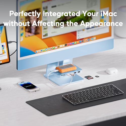 Acessórios iMac para i-Mac 2021/2023/2024, PULWTOP USB C Hub para iMac com USB A/C 10Gbps, Hub para M1/M3/M4, 2USB A 2.0, leitor de cartão SD/TF para i-Mac de 24 polegadas e Studio Display 2 azul