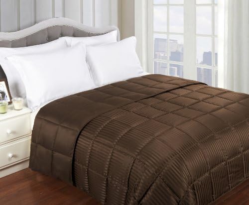 SUPERIOR Reversible Down Alternative Blanket, Bed Blanket and Oversized Throw Blanket with Silky Soft Striped Shell - Twin/Twin XL Bed, Chocolate