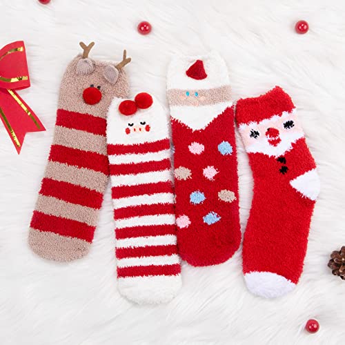Anchimella Christmas Fuzzy Socks for women 4 pairs Fuzzy Cozy Socks Christmas socks Women Fluffy Plush Crew Slipper Socks