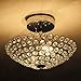 GLANZHAUS Modern 2 Lights 11.8 Inches Bowl Shaped Chrome Finish Crystal Flush Mount Ceiling Light, Crystal Chandelier for Living Room Bedroom
