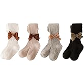 WATOCHE Baby Toddler Girl's Tights Cable Knit Mesh Leggings Little Girl Seamless Stockings Bows Cotton Pantyhose