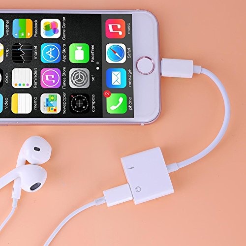 iPhone 8 iPhone X Lightning Adapter& Splitter Lightning to Audio & Charger for iPhone X/iPhone 8/iPhone 7 Dual Lightning Headphone Adapter Audio and Charge Control volume Call for iPhone iPad iPod iTouch. Support for iOS 11 White