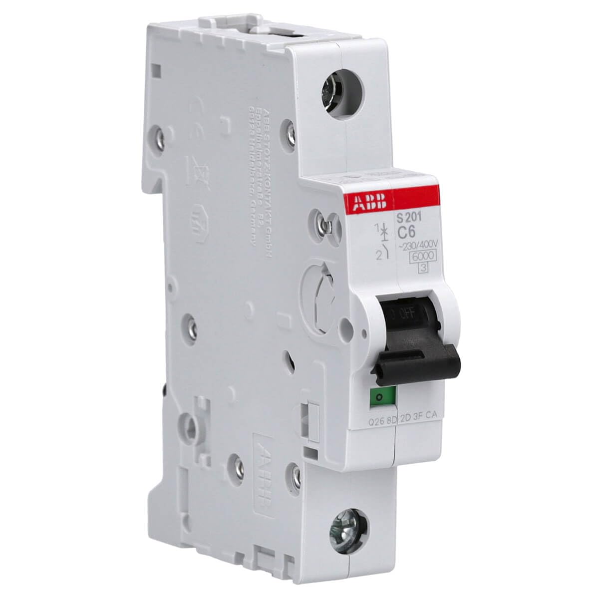 ABB S201-C6 Miniature Circuit Breaker, 1 Pole, Type C, 6/10kA Breaking Capacity, 6 Amp Current (2CDS251001R0064)