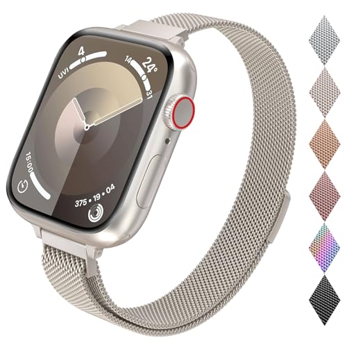 CTYBB Für Apple Watch Band Series Ultra SE 8 7 6 5 4 3 2 1 38 mm 40 mm 41 mm 42 mm 44 mm 45 mm 49 mm, Edelstahl Slim & Thin Mesh Magnetverschluss Stra