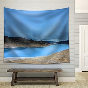 Landscape with Curved River and Blue Sky - Fabric Wall Tapestry Home Decor - 51x60 inches