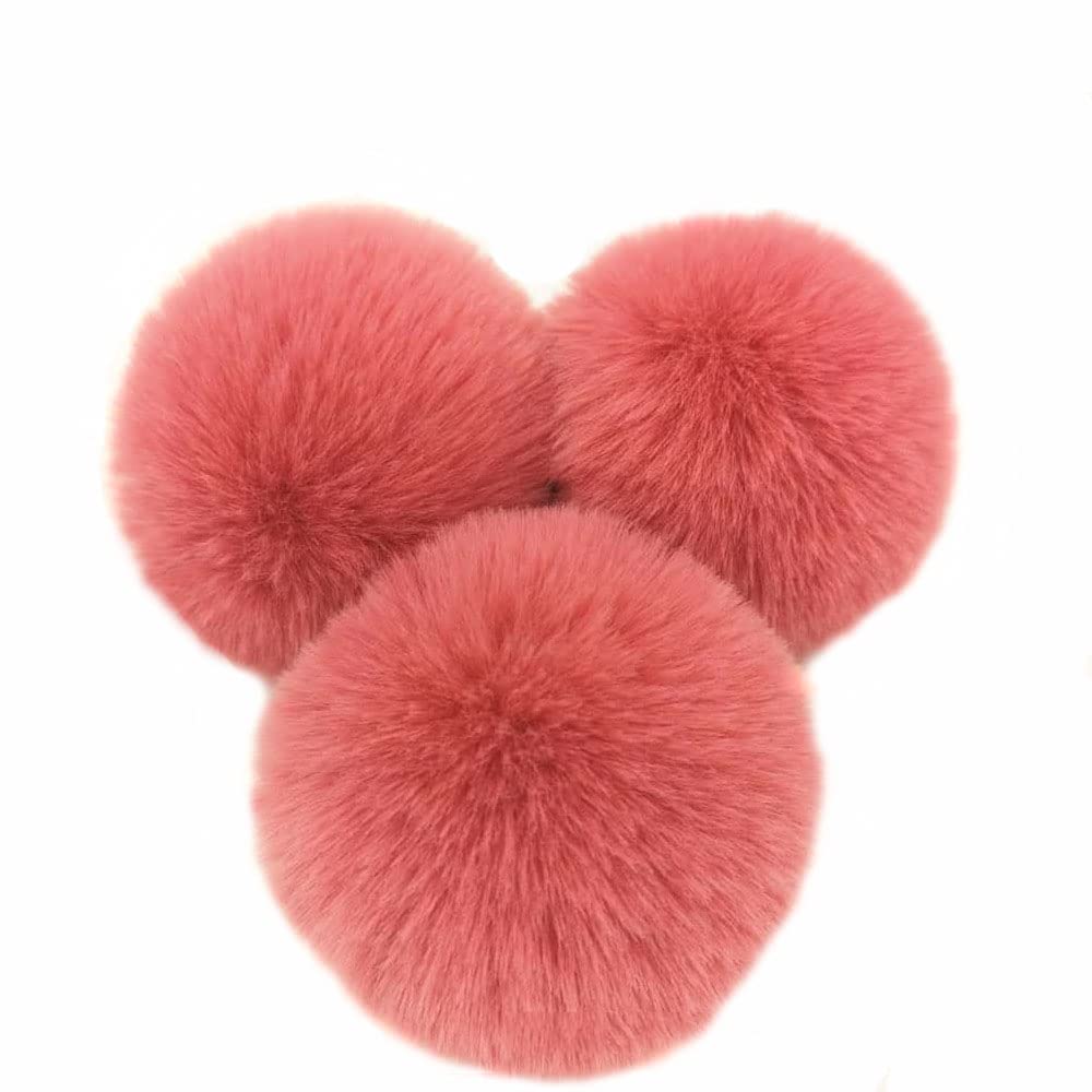 Pack of 10 8 cm Pompoms Faux Fur Rabbit Fur Bobble, Faux Fur Pom Pom Ball Plush Balls for DIY Craft Hats Pendant Decoration Women Girls Bag Pendant Key Chain Rubber Red