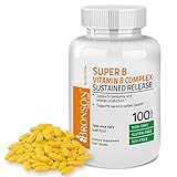 Bronson Vitamin B Complex Sustained Slow Release (Vitamin B1, B2, B3, B6, B9 - Folic Acid, B12), 100 Tablets