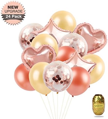 Rose Gold Balloons Confetti Balloons Rose Gold Party Supplies Packs of 24 Mylar Balloons Large 18 & 12 inches Gifted Packaging Bachelorette Party Decorations BONNEVIEG