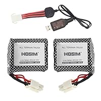 Hosim 2pcs 9.6V 800mAh RC Car Rechargeable EL-6P Li-ion Battery & 1 pcs USB Charger, Spare Replacement Parts Assessory for Hosim 9112 9122 9123 1/12 Scale All Terrain RC Truck (3rd Version)