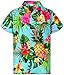 KING KAMEHA Men's Pineapple-Desings Summer-Party-Shirts Short-Sleeve, Pineapple, Turquoise, M