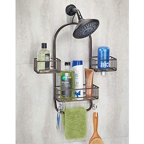 mDesign Modern Metal Wire Bathroom Tub & Shower Caddy, Hanging Storage Organizer Center 2 Wash