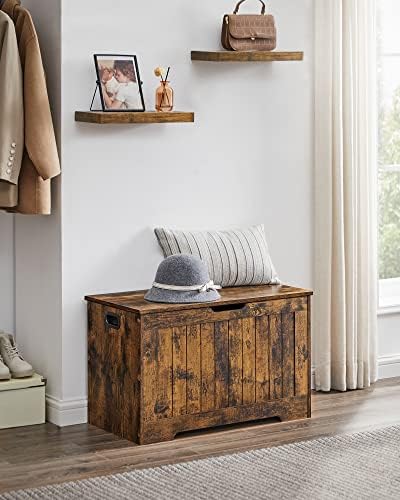 Baúl Almacenaje, Banco para Entrada con 2 Bisagras de Seguridad, Estilo Rústico, 40 x 76 x 48 cm, para Pasillo, Dormitorio, Salón, Marrón Rústico LHS011T01