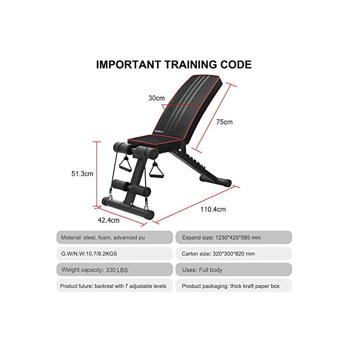 Yoleo Adjustable Weight Bench for Full Body Workout; Foldable Bench