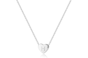 M MOOHAM Valentine's Day Gifts for Women Girls Heart Initial Necklace - Sterling Silver Heart Initial Necklace for Women Girls Kids Dainty Letter Tiny Initial Necklace for Women Teens Girls
