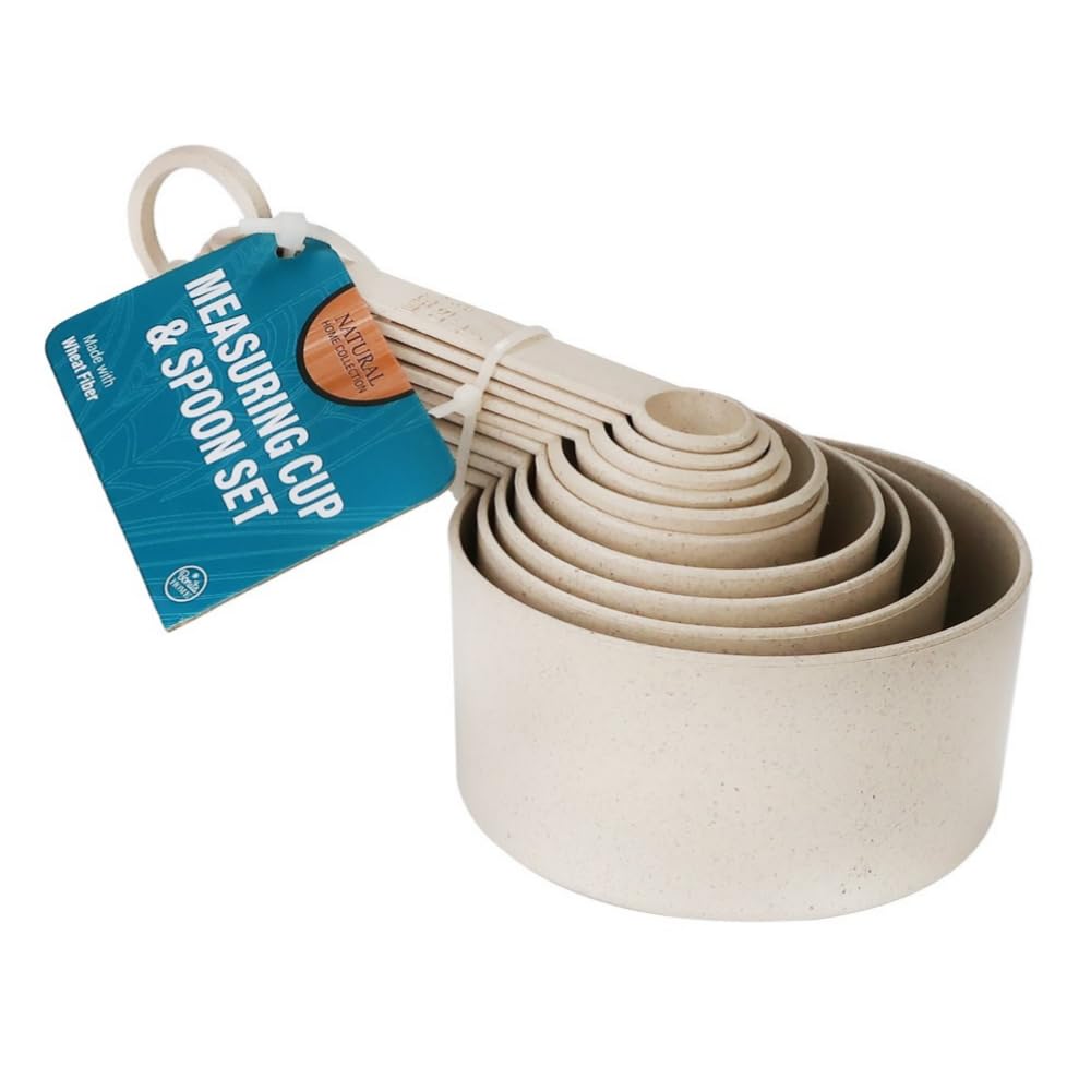 Photo 1 of 10 pcs Wheat Straw Measuring Cups and Spoons Set, Made of Natural Wheat Straw Fiber and Food Grade PP Material, BPA Free, Stackable, Microwave, Freezer and Dishwasher Safe, Cream Color