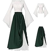 VNVNE Halloween Renaissance Fairy Pirate Witch Costumes for Women, Medieval Victorian Vintage Peasant Cosplay Ren Faire Dress