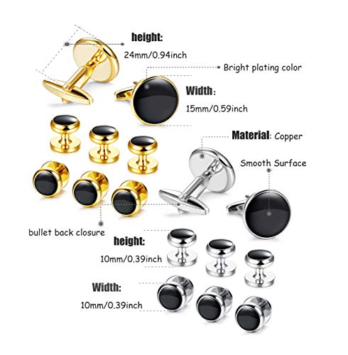 Subiceto 8 Pairs Stainless Steel Mens Cufflinks Shirt Button Studs Set Formal Business Classic Wedding Jewelry