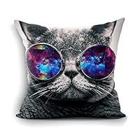 oFloral Galaxy Hipster Cat Theme Throw Pillow Cover Funny Cat Wear Color Sunglasses Rectangle Pillow Case Cushion Cover Standard Size 18"X18"(Two Sides) Gift for Men,Women,Dad,Mom,Sister,Friend
