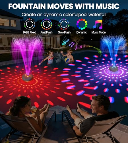 Luxfero 3 en 1 Enceinte Picsine avec Fontaine & Lumière,Enceinte Bluetooth Piscine Étanche IP68,Enceinte Flottante, Haut Parleur Bluetooth Puissant,Stéréo HD,BT5.4,24H Fontaine Piscine Rechargeable