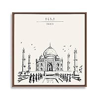 Framed Canvas Wall Art Travel Architecture Sketch Canvas Prints Home Artwork Decoration for Living Room,Bedroom - 16x16 inches