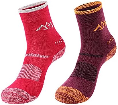 2 Pairs Merino Wool Women's Hiking Socks - Half Full Thickness For Trekking Mountaineering (Red+Purple)