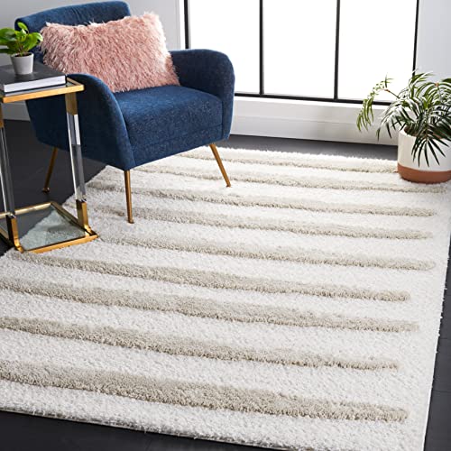 SAFAVIEH Area Rug 8x10 - Hi-Lo Shag Collection - Large - Beige, Non-Shedding &…