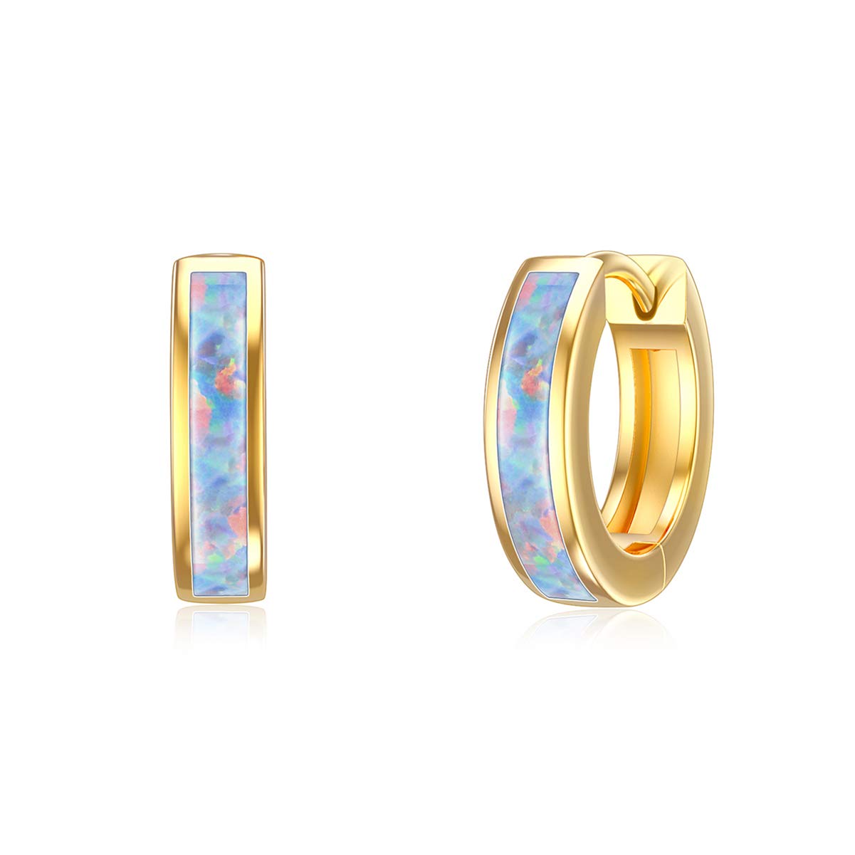 SISGEM 9 ct Gold Opal Hoop Earrings, Solid Gold Huggie Hinged Earrings with Diameter 12mm, for Women Girls Ladies Mum Sisters