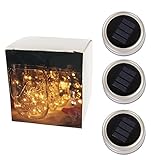 3-Pack Solar-powered Mason Jar Lights(3 Hanger Included/No Jar),10 Bulbs Warm White Jar Hanging Light,Solar Fairy Firefly Lights Lids Insert Fit for Regular Mouth Jars for Decor Solar Table Light