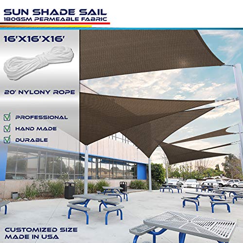 Windscreen4less IFD161616 Sun Shade Sail Canopy with Commercial Grade (3 Year Warranty) Customized Sizes Available 16' x 16' x 16', Brown