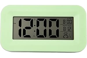 Digital LCD Alarm Clock with Calendar, Room Temperature Display, Gradual Wake-Up Alarm for Desk, Office, and Travel Use(green