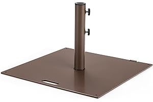 Tangkula 50LBS Patio Umbrella Base, Portable Outdoor Umbrella Base Stand, 24 Inches Square Umbrella Base Holder with 2 Tightening Knobs & 2 Wheels, Suitable for Backyard, Deck, Poolside, Patio (Brown)
