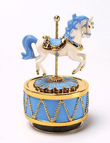 HoneyGifts Laxury Carousel Music Box, Happy Pony Design, Christmas Gifts for Kids (Blue & Gold)
