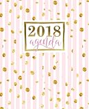 Image de Agenda: 2018 Agenda semainier : 19x23cm : Bandes roses avec points dorés (Calendriers, agendas, organiseurs & planificateurs) (Volume 13) (French Edi