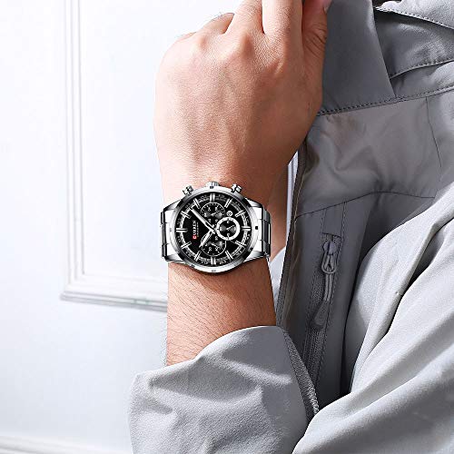 Curren Reloj de cuarzo para hombre, correa de acero inoxidable, reloj multifunción de moda, 3 ATM, pantalla luminosa, cronógrafo, calendario, fecha, relojes - Imagen 8