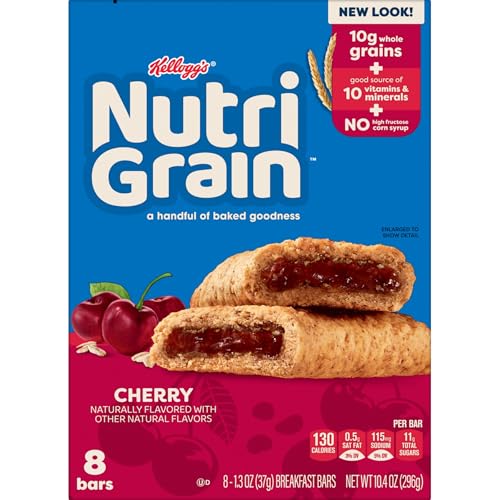 NUTRI-GRAIN SOFT BAKED BREAKFAST BARS, KIDS SNACKS, WHOLE GRAIN, CHERRY, 10.4OZ BOX 6 BOXES (48 COUNT)