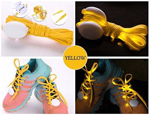 AcTopp LED Shoelaces High Visibility Soft Nylon Light Up Shoelace with 4 Modes Rainbow Colors for Night Running, Biking, Disco, Party, Cosplay, Hip-hop Dance Safety and Cool (Yellow(yellow light))