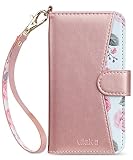 ULAK Flip Floral Wallet Case for iPhone 8/iPhone 7, Premium PU Leather Case with Kickstand Card Holder ID Slot and Wristlet Shockproof Protective Cover for Apple iPhone 7/8 4.7 Inch, Rose Gold Floral