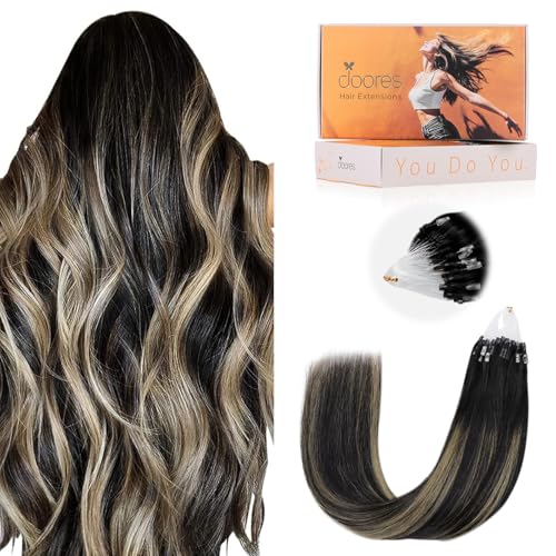 DOORES Micro Hair Extensions, Balayage Natural Black to Light Blonde 18 Inch 50g 50s, Natural Remy Micro Beads Hair Extensions Lightweight