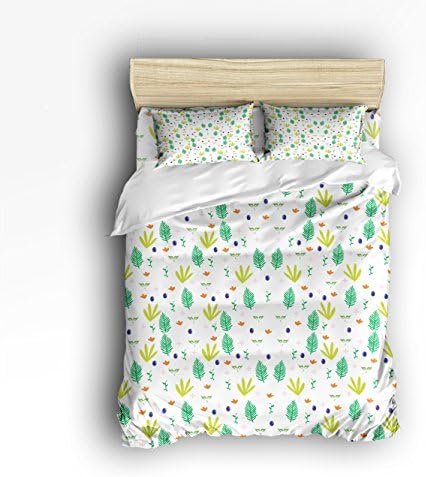 4 Pieces Home Comforter Bedding Set, Palm Trees and Exotic Plants in Tropical Jungle Wild Nature Zen Theme Illustration Queen Size