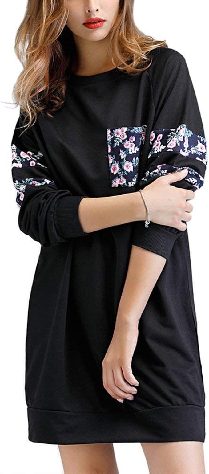 Sweatshirt Ladies Vintage Elegant Floral Print Pullover Dresses Long