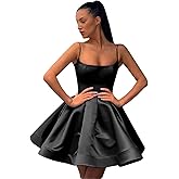 BSTYBNG A-line Satin Homecoming Dress Spaghetti Straps for Women, Short Square Neck Cocktail Dress Sleeveless Prom Dress