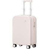 mixi Carry on Luggage, 20'' Suitcase Spinner Wheels Luggage Hardshell Lightweight Rolling Suitcases PC with Cover & TSA Lock for Business Travel, Off White（Slight Pink）