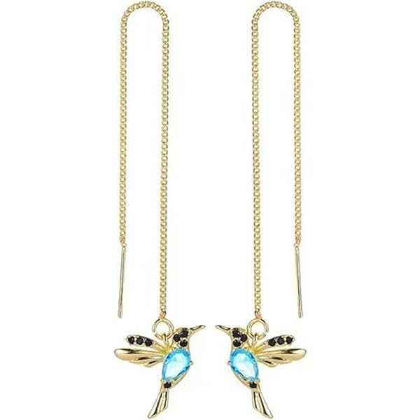 Hummingbird Stud Earrings With Crystals - Colorful Dangle Bird Earrings For Women