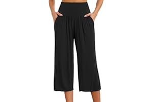 Womens Wide Leg Capri Pants Tummy Control Workout Yoga Pant High Waisted Cozy Lounge Trouser Casual Stretch Capris